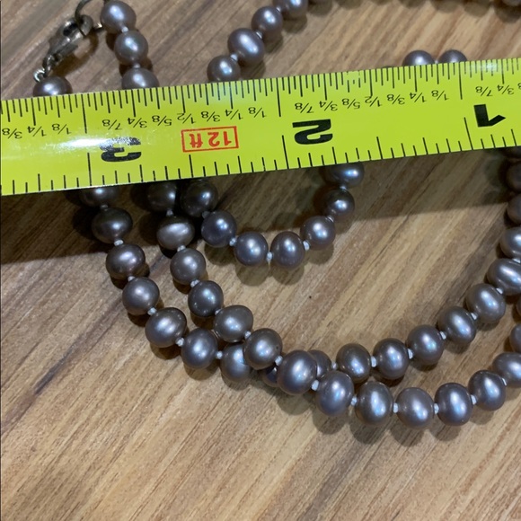 Taupe mini freshwater hand knotted pearls,925 silver clasp vintage necklace - Picture 4 of 5